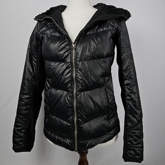 Marmot black 700 downfield puffer coat with faux fur hood size small - Picture 7 of 16
